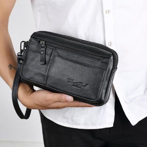 leather wrist bag for him